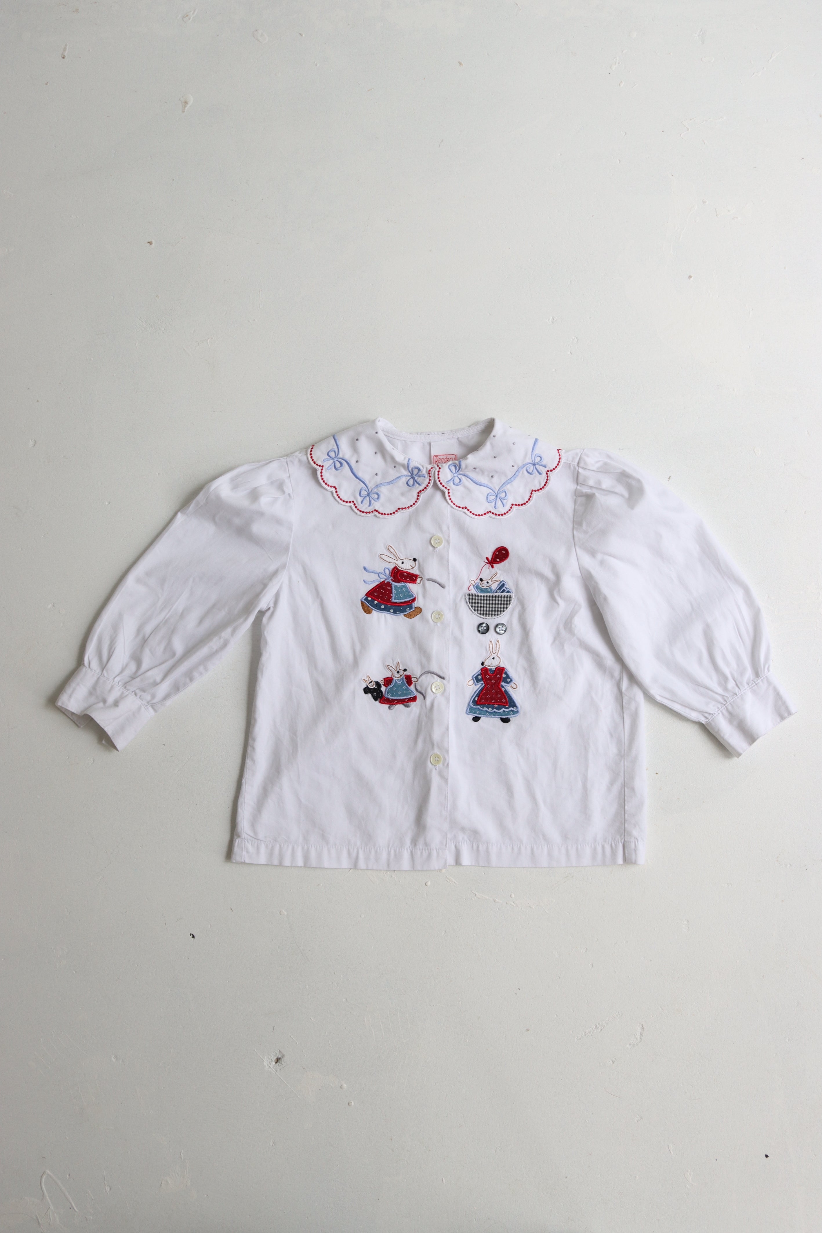 Vintage French white embroidered collared blouse  - Size 4 years - made in France