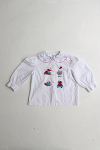 Vintage French white embroidered collared blouse  - Size 4 years - made in France
