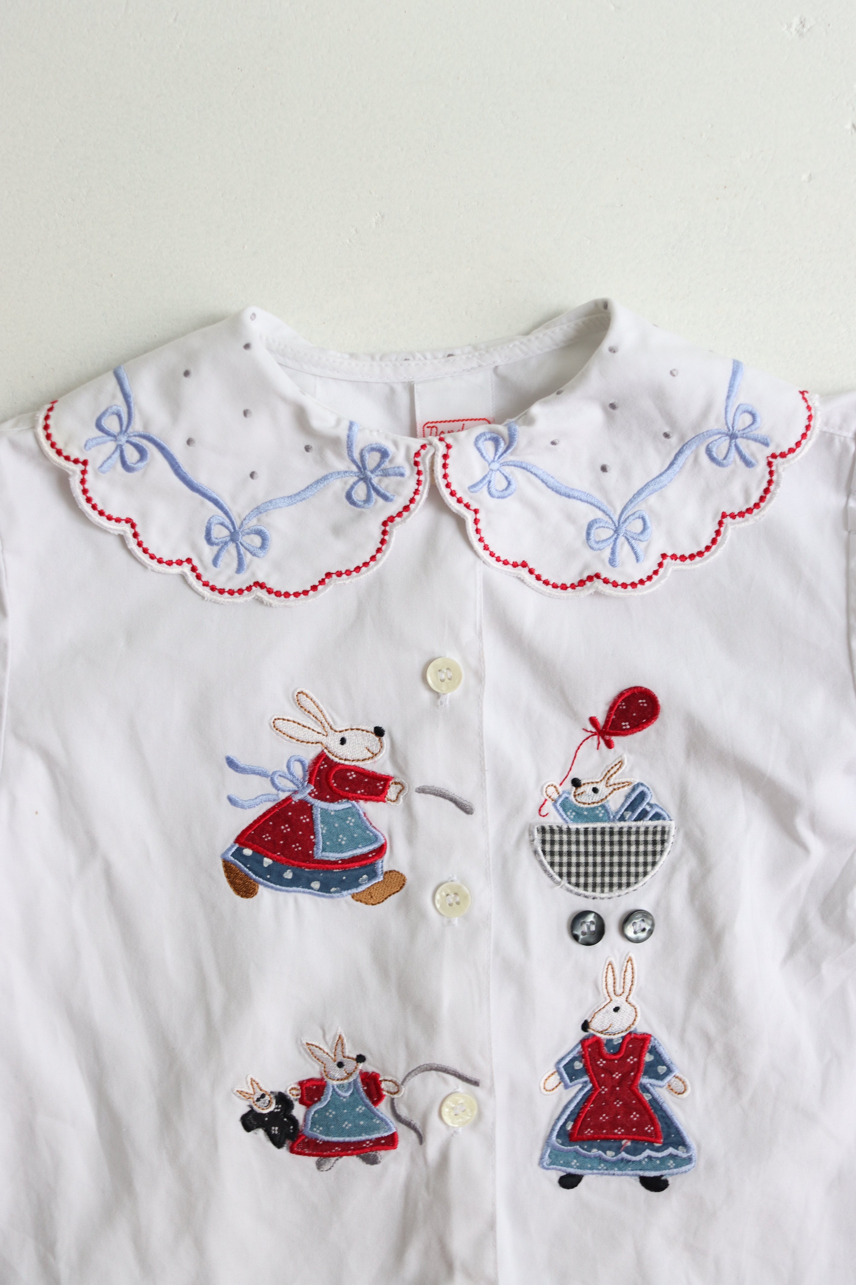 Vintage French white embroidered collared blouse  - Size 4 years - made in France