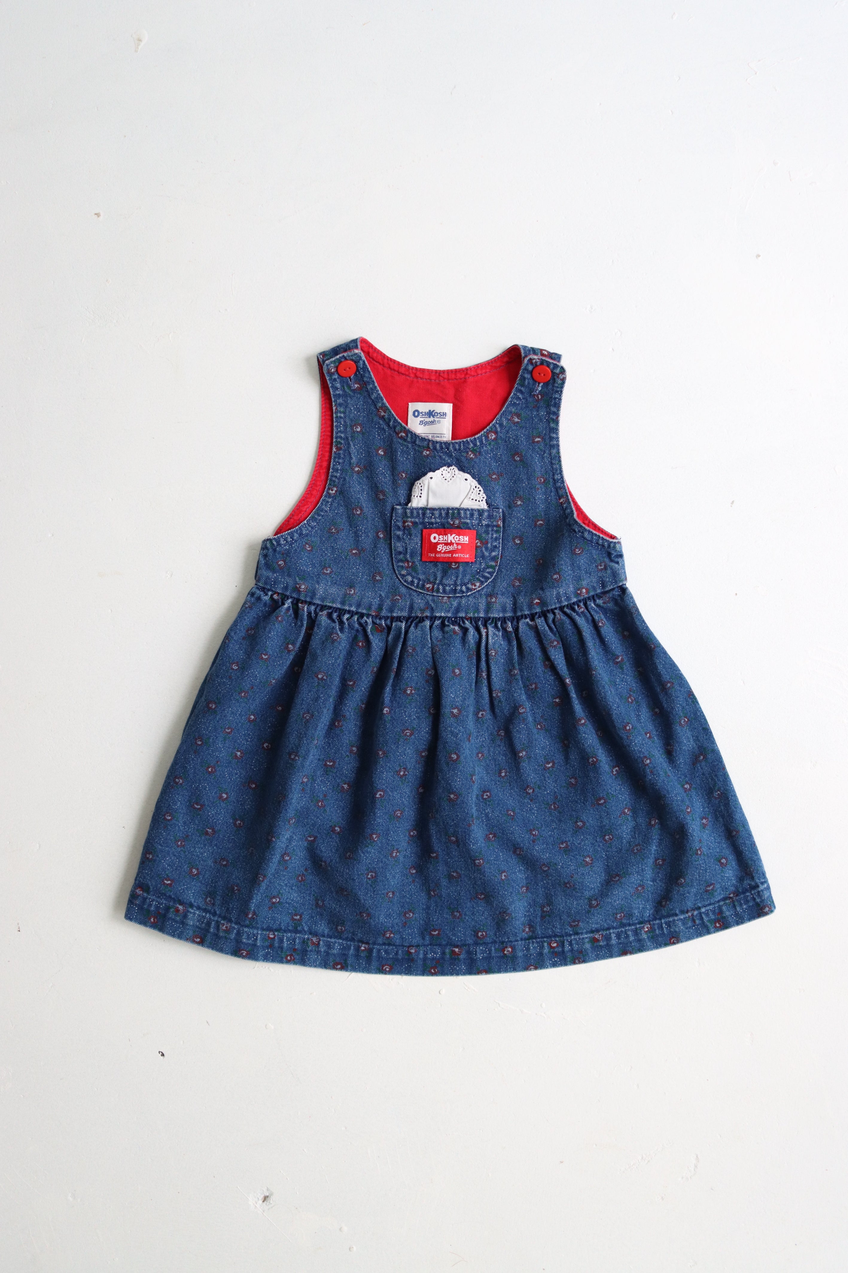 Vintage OshKosh dress with handkerchief pocket - Size 2-3 years - made in USA