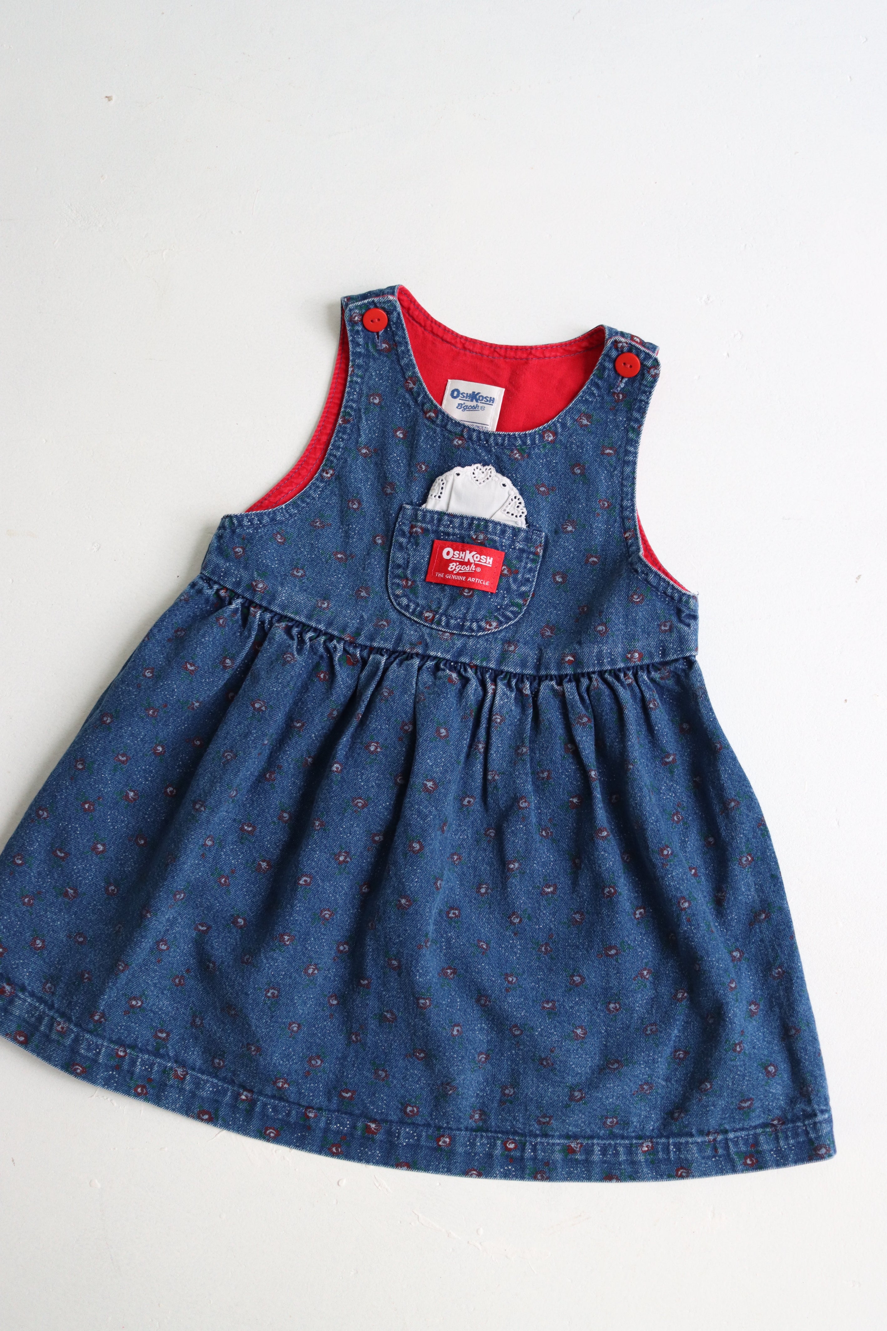 Vintage OshKosh dress with handkerchief pocket - Size 2-3 years - made in USA