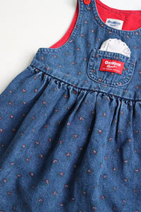 Vintage OshKosh dress with handkerchief pocket - Size 2-3 years - made in USA