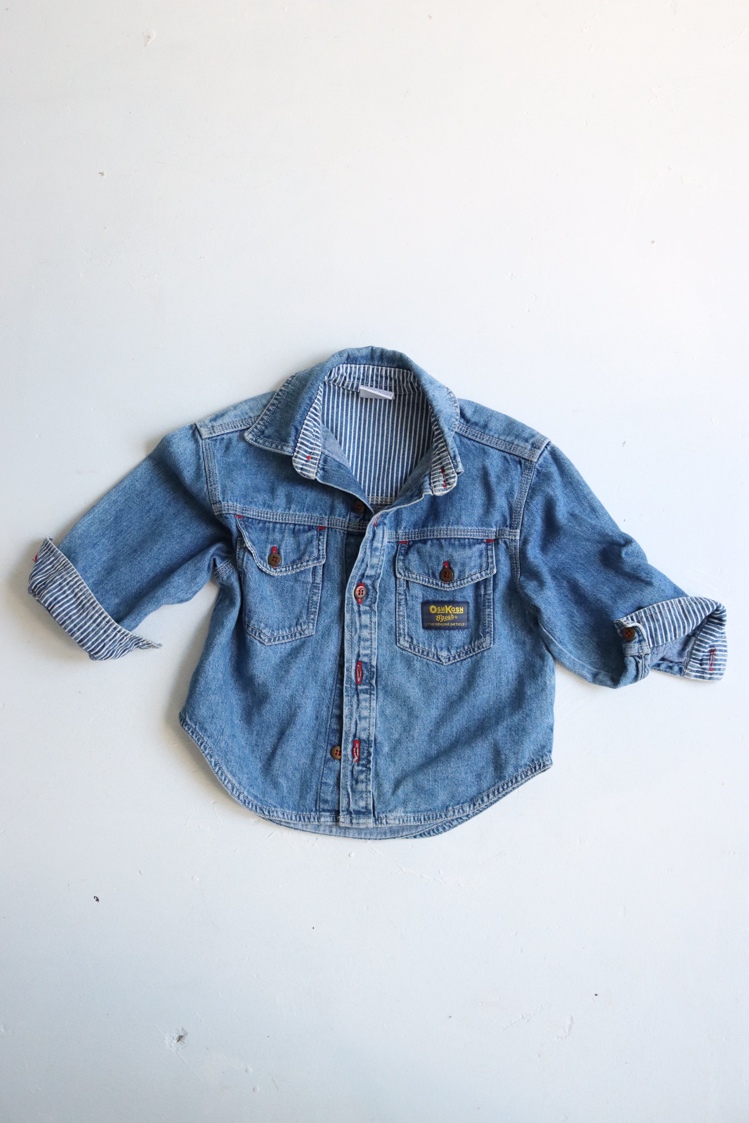 Vintage OshKosh button down denim/striped shirt - Size 2 years