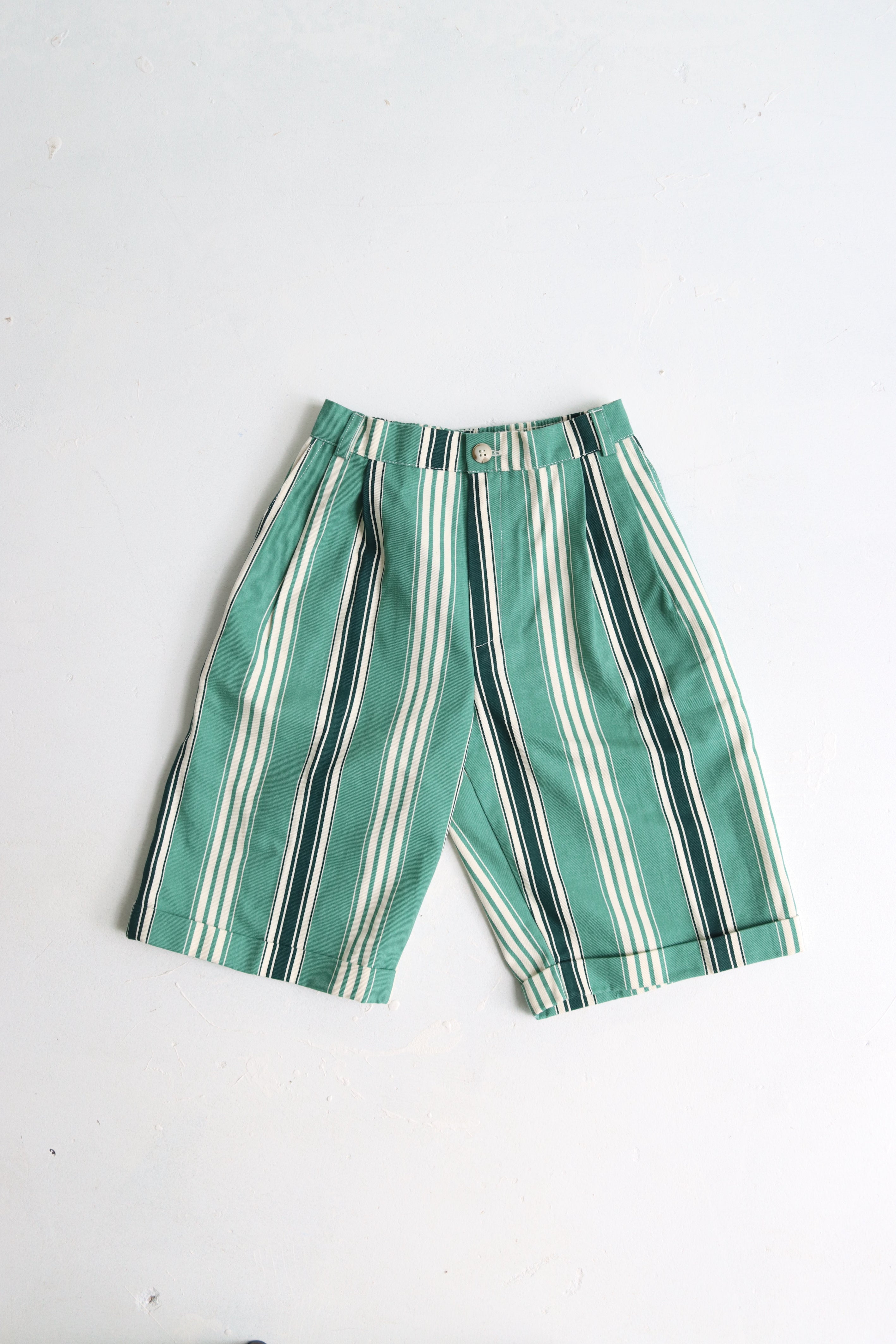 Vintage French green striped bermuda shorts  - size 5/6 years - made in France - new with tag
