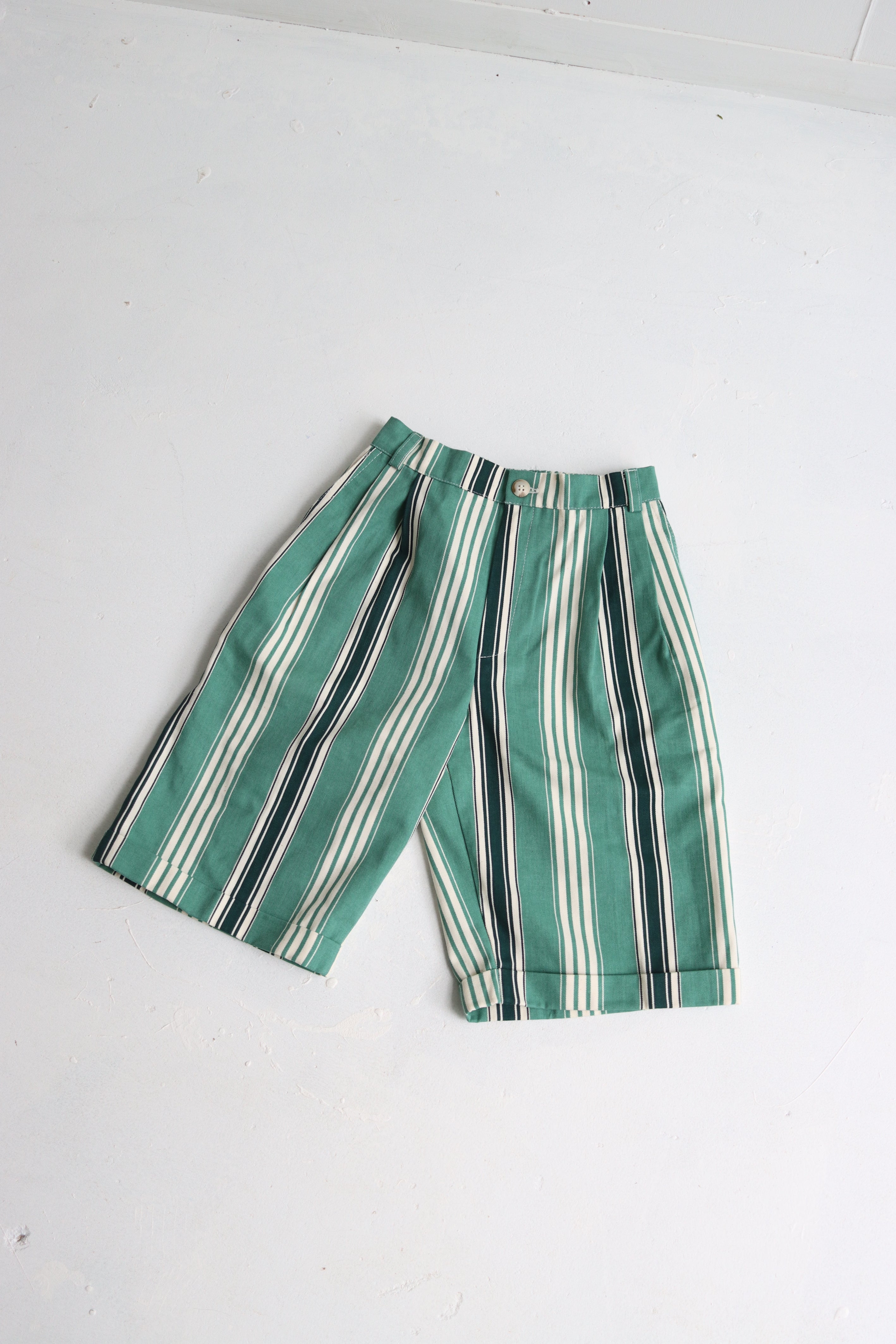Vintage French green striped bermuda shorts  - size 5/6 years - made in France - new with tag
