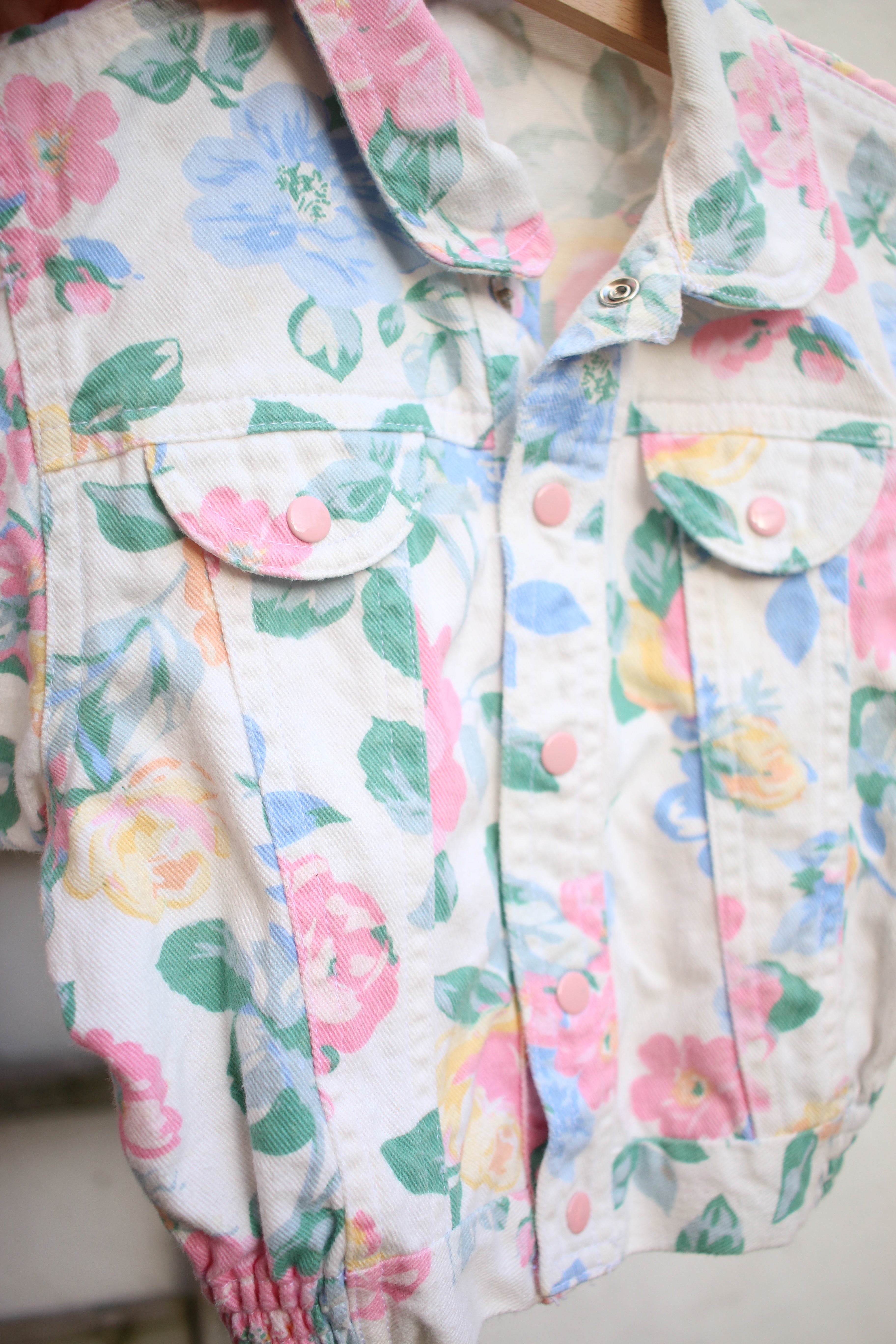 Vintage French floral denim jacket  - size 6-12 months